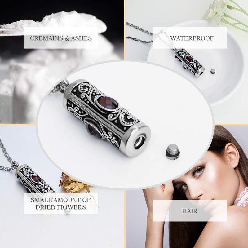 XIUDA Crystal Cremation Urn Necklace for Ashes Keepsake Stainless Steel Memorial Pendant with Flower (Purple) - Image 4
